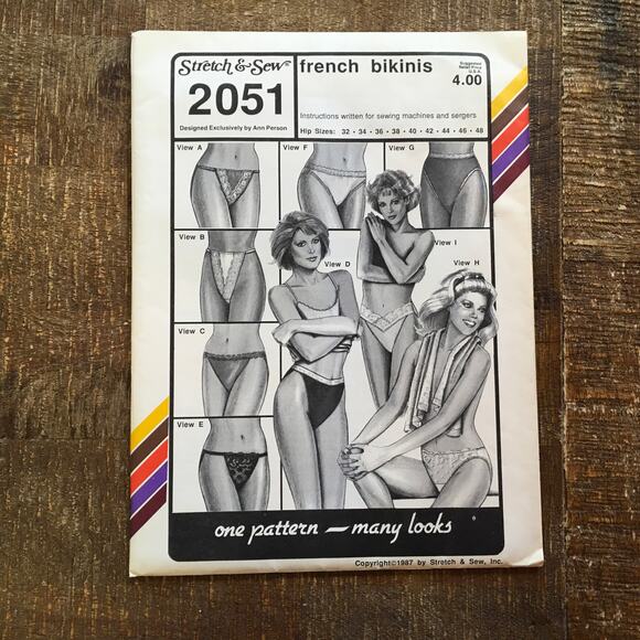 Stretch & Sew Sewing Pattern 2051 Retro French Bikini Panty Lingerie 32-48 UNCUT - Picture 1 of 3